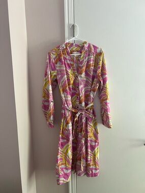 Anthropologie Pink Multicolor Button-Front Shirt Dress